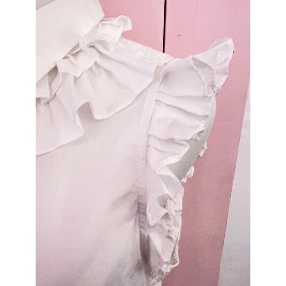 Banana Republic Size 10 Top White Sleeveless Riley Ruffle Stretch Cotton Buttons - Picture 7 of 15